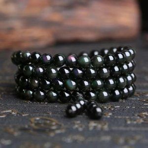 Rainbow Obsidian 108 Mala Bead Prayer Healing Meditation Bracelet Necklace Gift